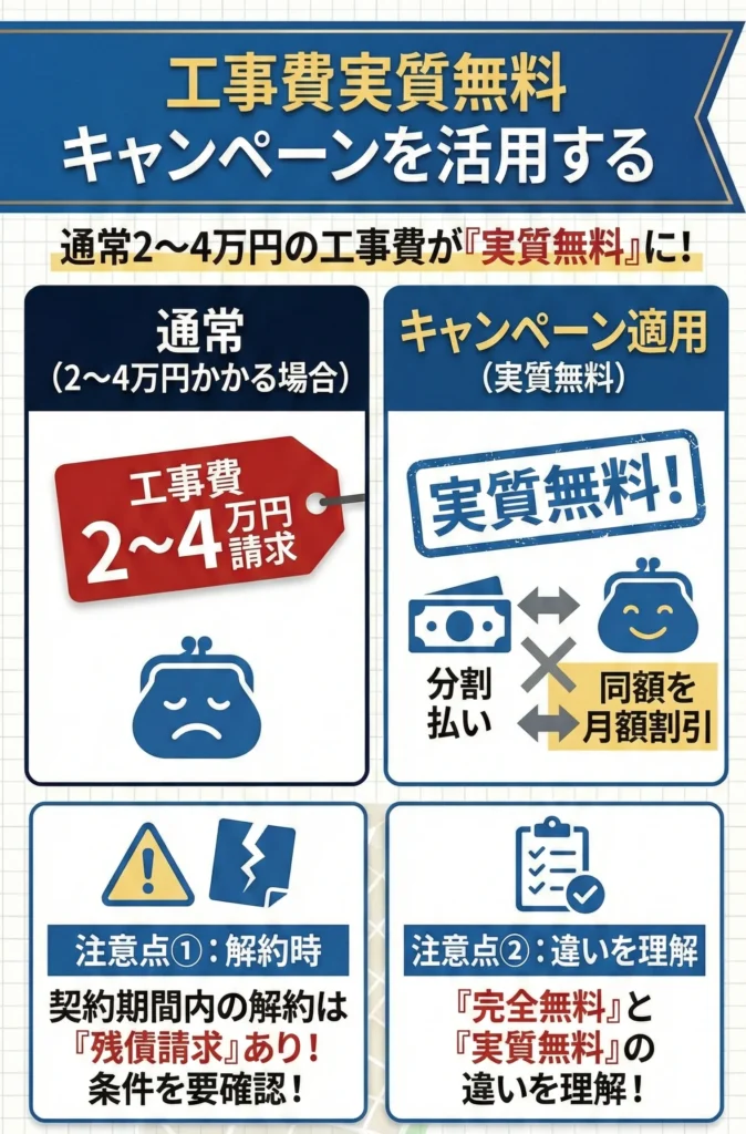 「工事費実質無料キャンペーンを活用する」図解